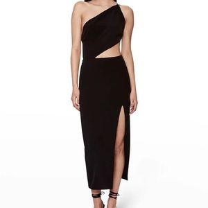 Bardot Luna Black Asymmetrical One Shoulder Cutout Backless Midi Split Dress S/4